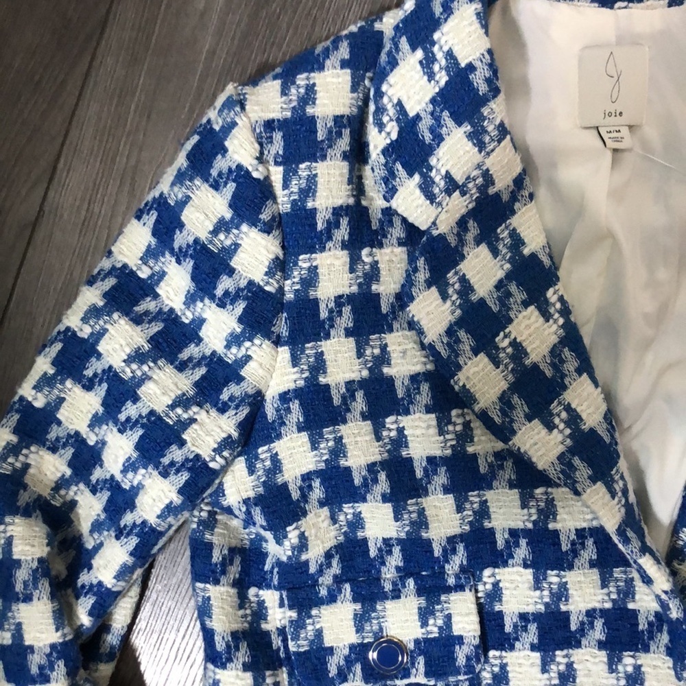 Joie houndstooth blue white oversized blazer - Picture 8 of 17